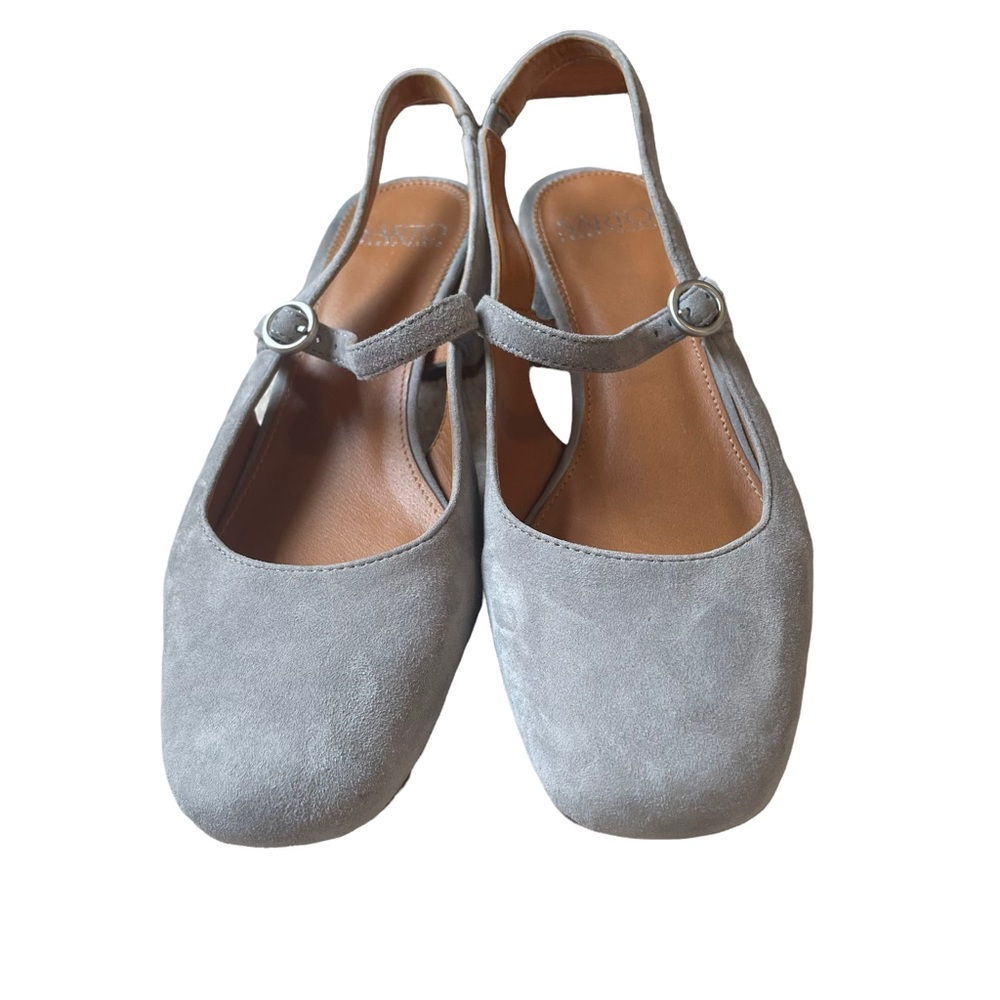 Franco Sarto Gray Suede Maryjane Sling Back Heel Shoes Size 9.5
